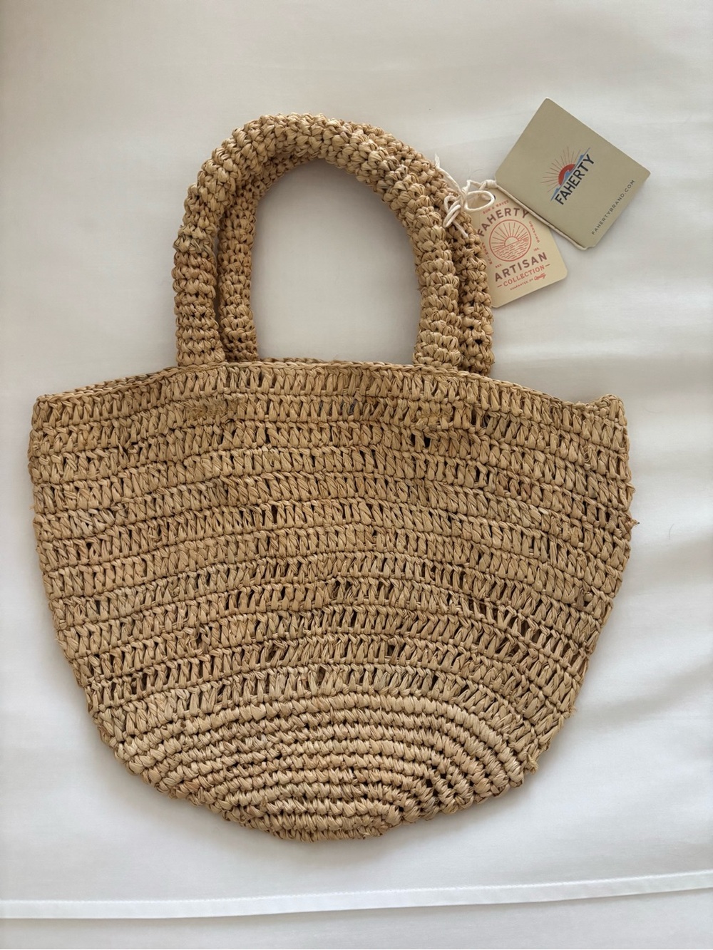 Faherty Mini Straw Tote Bag in Natural Tan